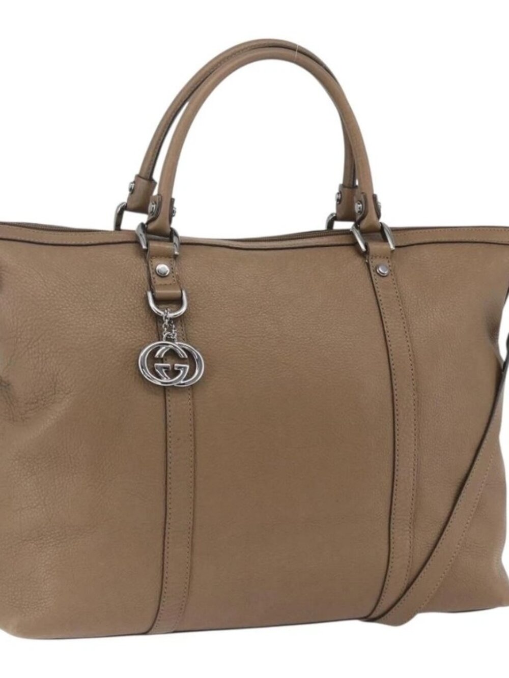 GUCCI Tote Bag Leather 2way Brown Silver 339550 Auth 163953